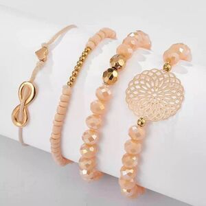 Sweet Peach Gold Stacked Beaded Bracelets